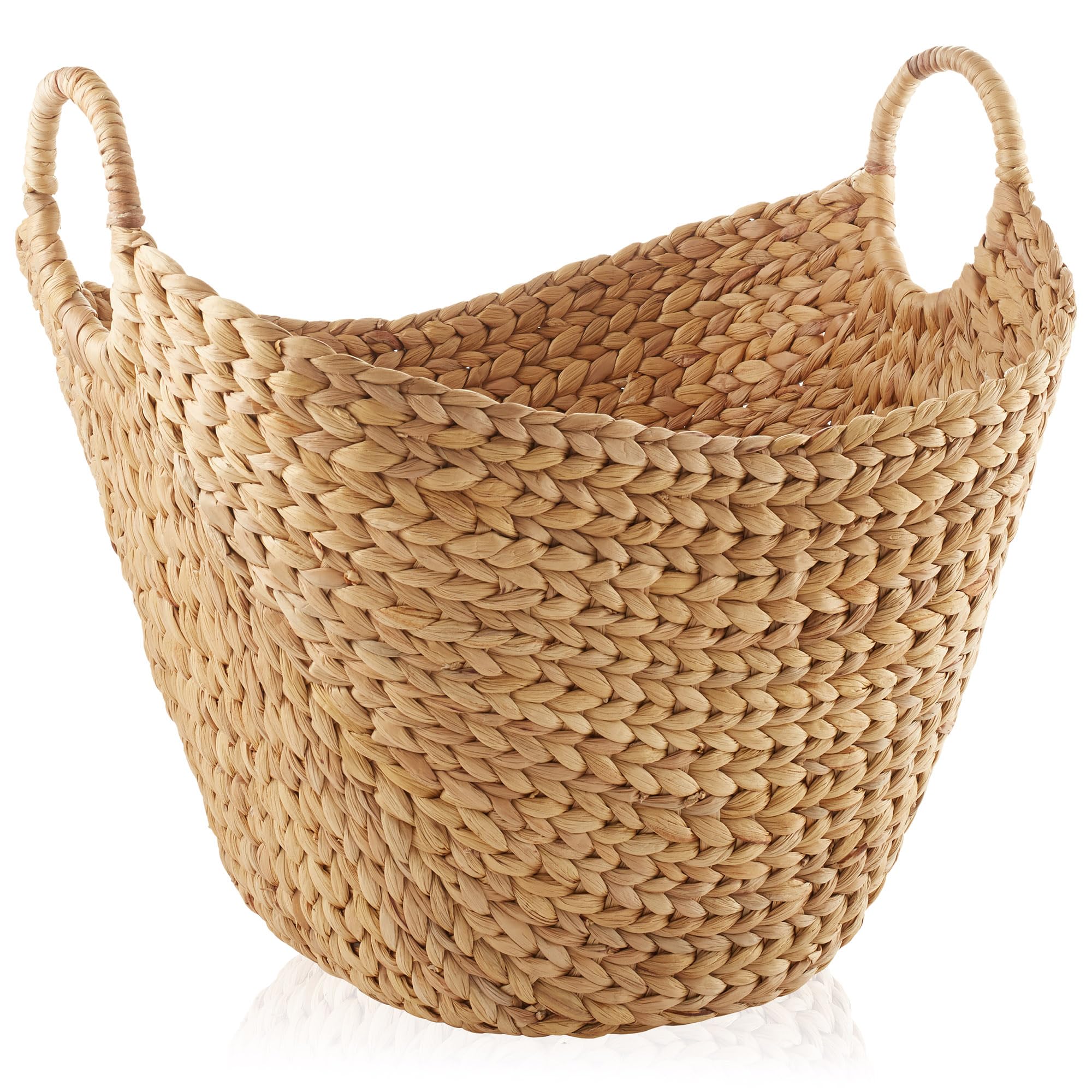 Casafield Large Laundry Boat Basket with Handles - Natural Woven Water Hyacinth Multipurpose Storage Organizer for Throw Blankets Bathroom Bedroom Living Room