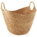 Casafield Large Laundry Boat Basket with Handles - Natural Woven Water Hyacinth Multipurpose Storage Organizer for Throw Blankets Bathroom Bedroom Living Room