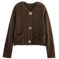 Yimoon Womens Cropped Cardigan Sweaters Gold Button Down Chunky Knit Sweaters Long Sleeve Open Front Fall Crochet Cardigan(Brown-M)