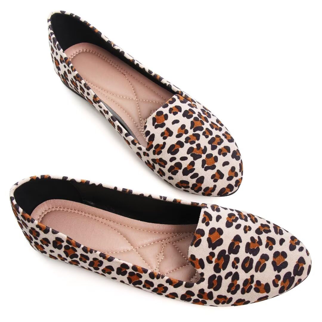 Stunner Womens Flats Classic Cute Slip On Ballet Shoes Comfortable Dress Flats Upgrade Leopard Yellow 39