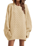 Saodimallsu Womens Oversized Sweaters Chunky Cable Knit Crewneck Long Sleeve Loose Tunic Sweater Tops Apricot
